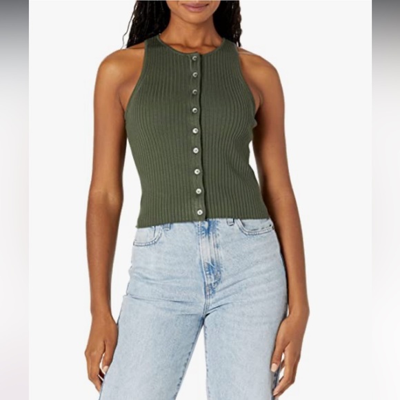 Calvin Klein Ribbed Scoop Neck Button Tank Top - Picture 1 of 6